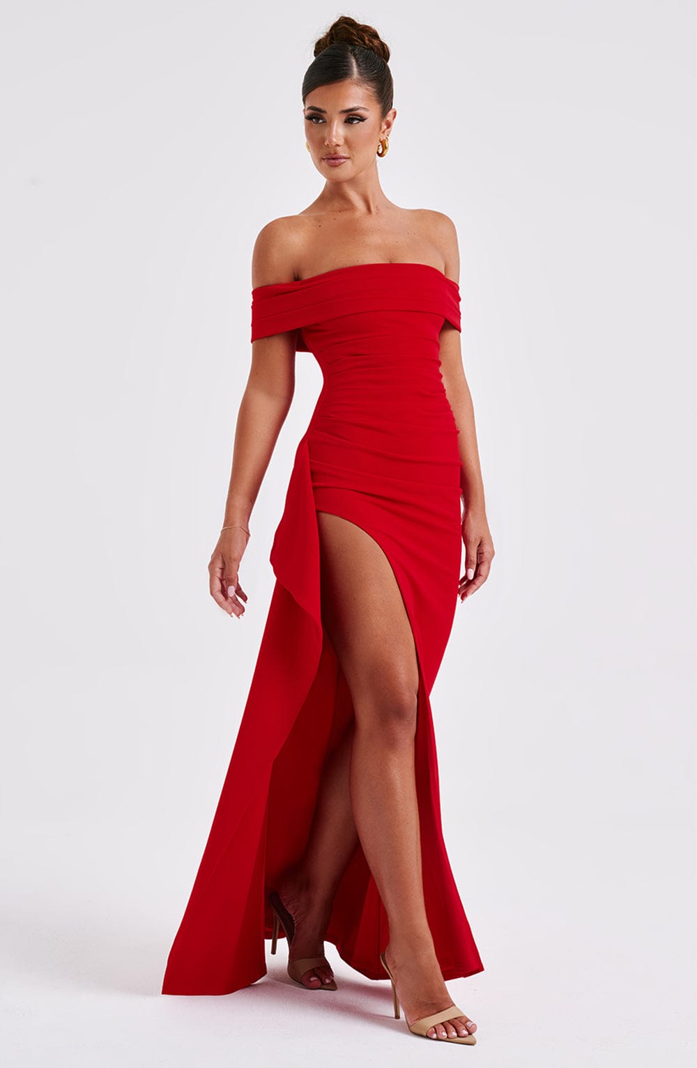 Zelda | Women's Ruched Bodice Side Draped Maxi Autumn Festive Party Dress