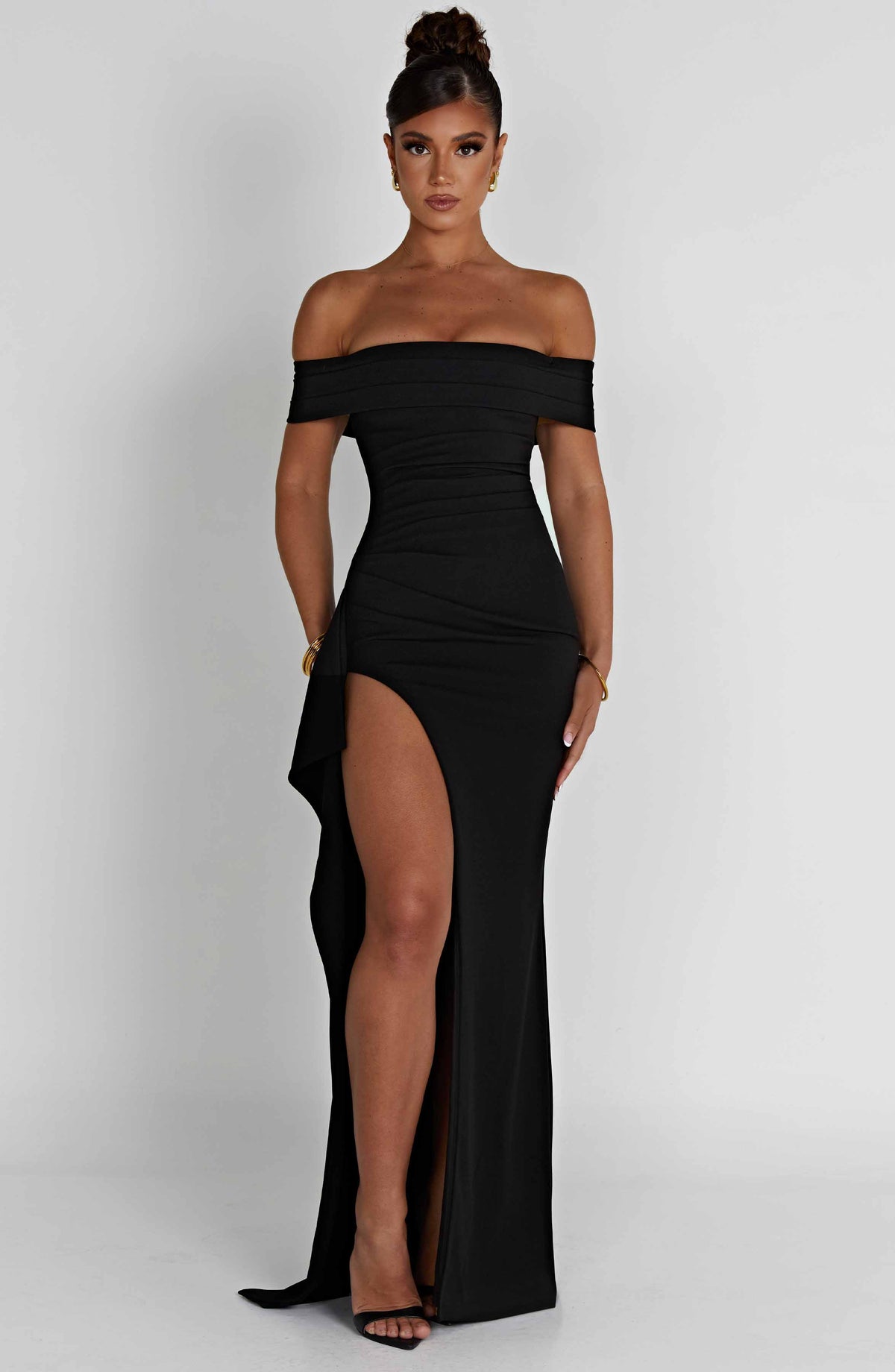 Zelda | Women's Ruched Bodice Side Draped Maxi Autumn Festive Party Dress