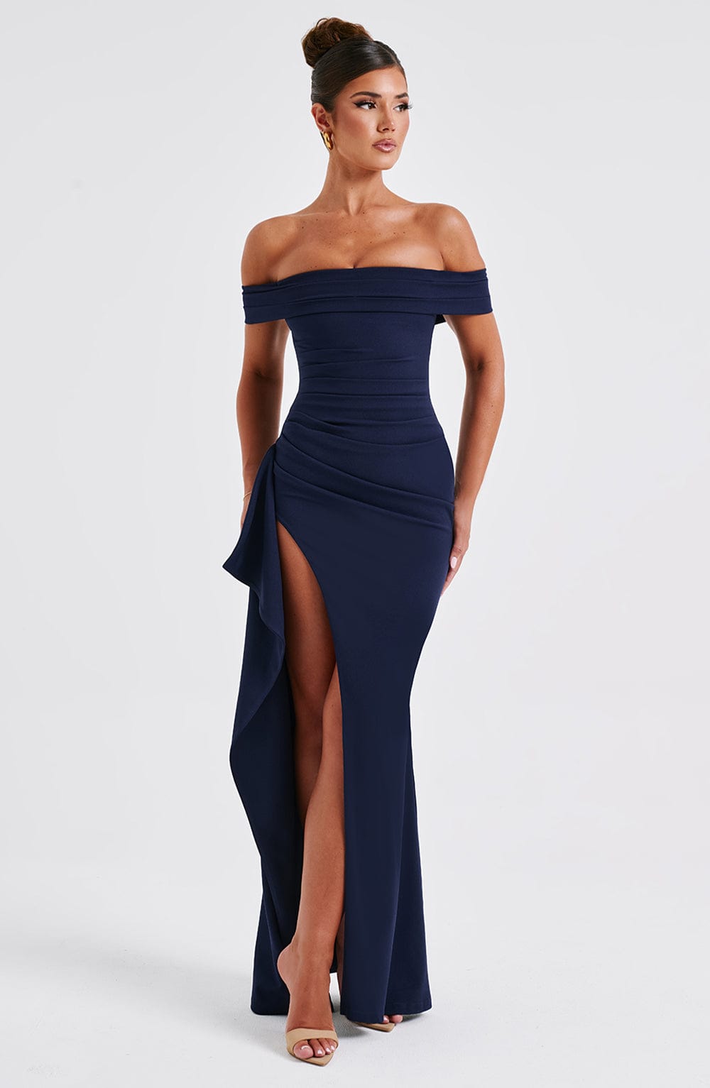 Zelda | Women's Ruched Bodice Side Draped Maxi Autumn Festive Party Dress