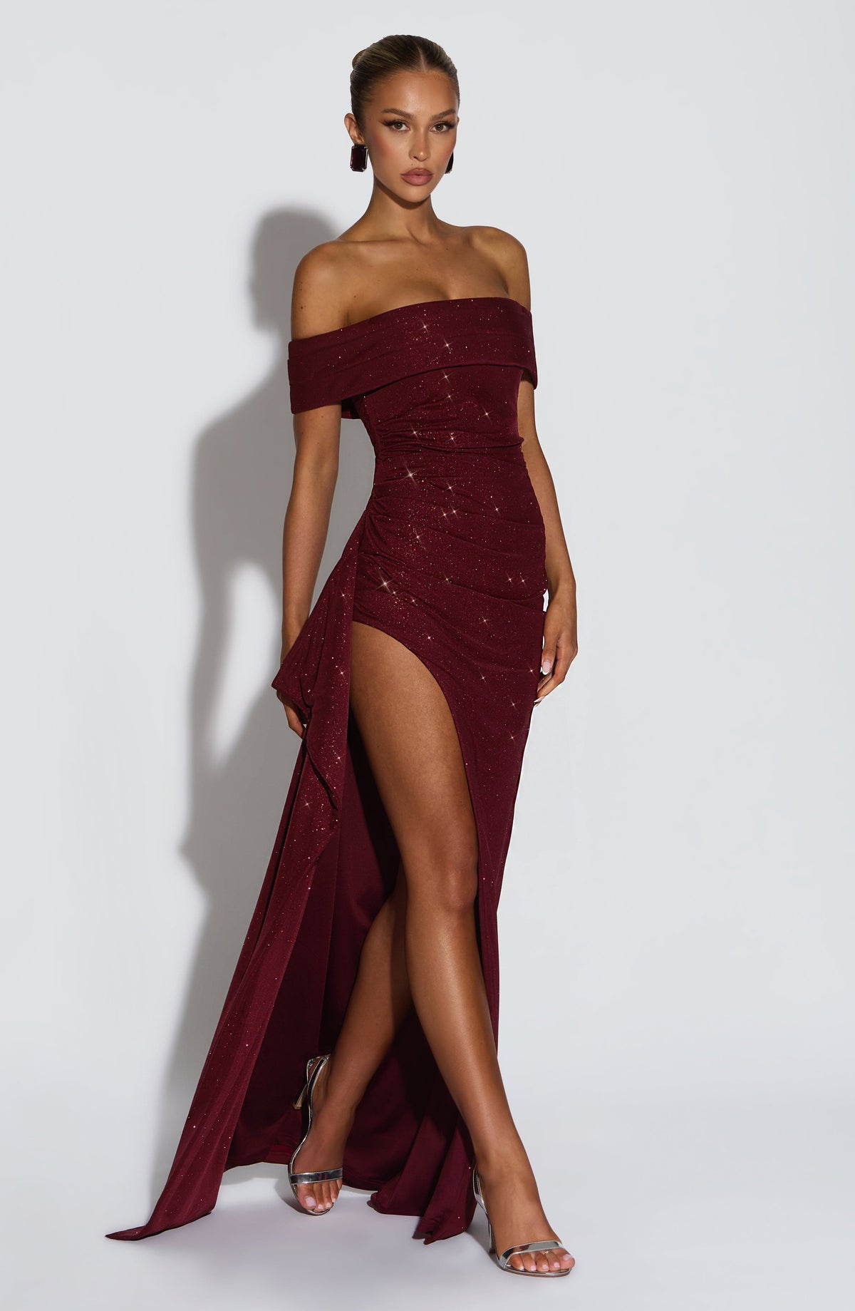 Zelda | Women's Ruched Bodice Side Draped Maxi Autumn Festive Party Dress