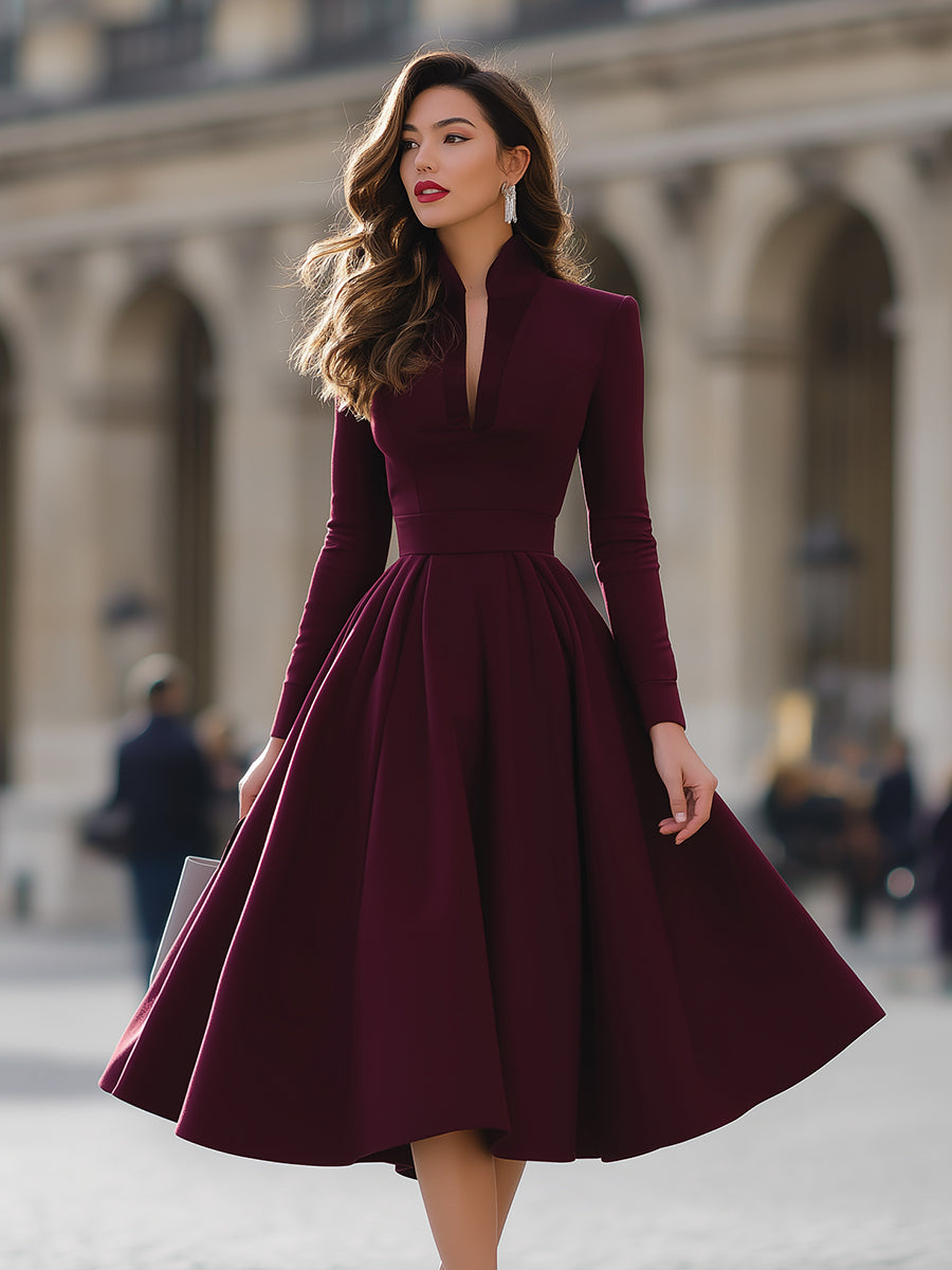 Zinnia | Women's Long Sleeve Fitted Waist Swing Midi Dress