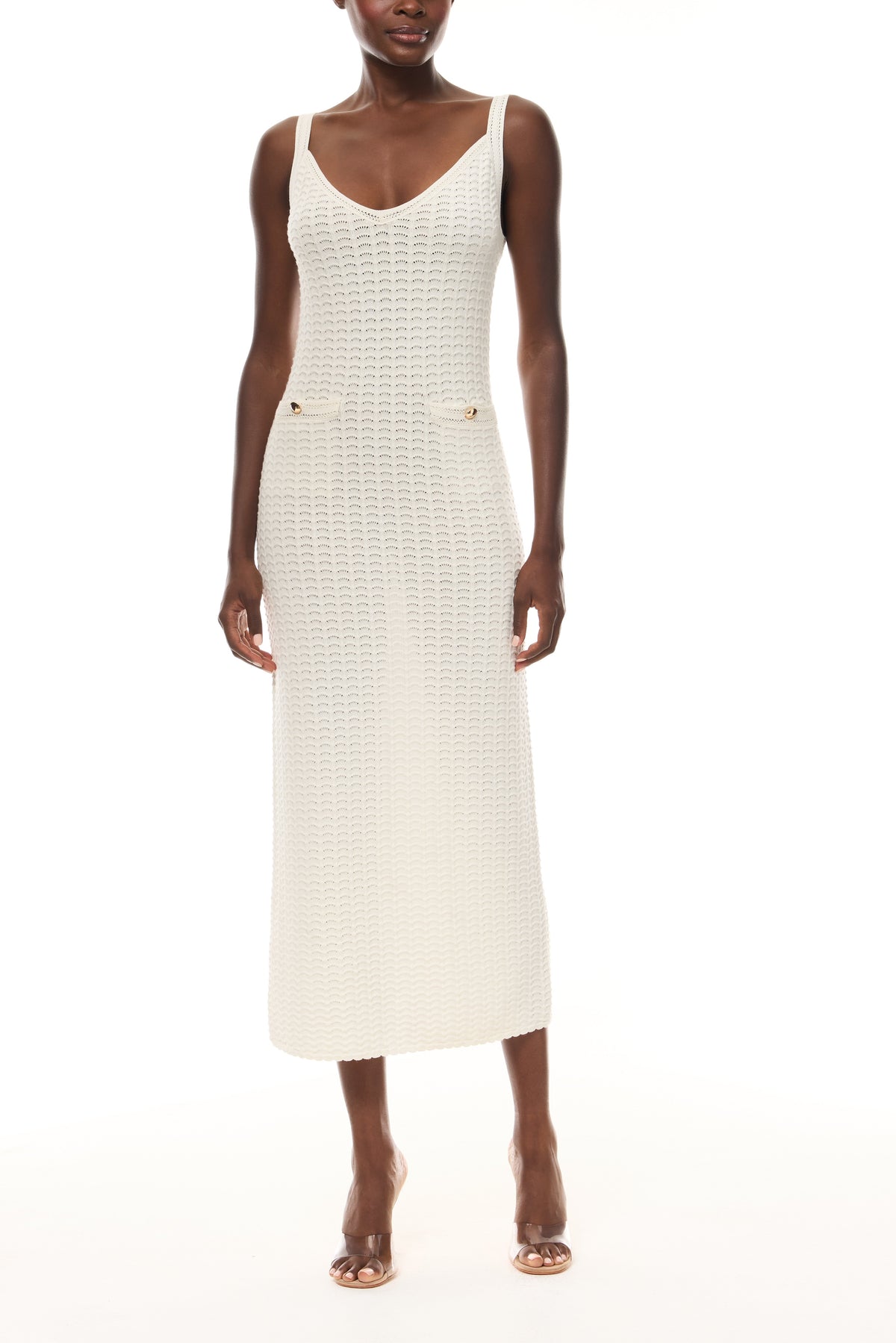 Ivory Lace-Stitch Knit Dress