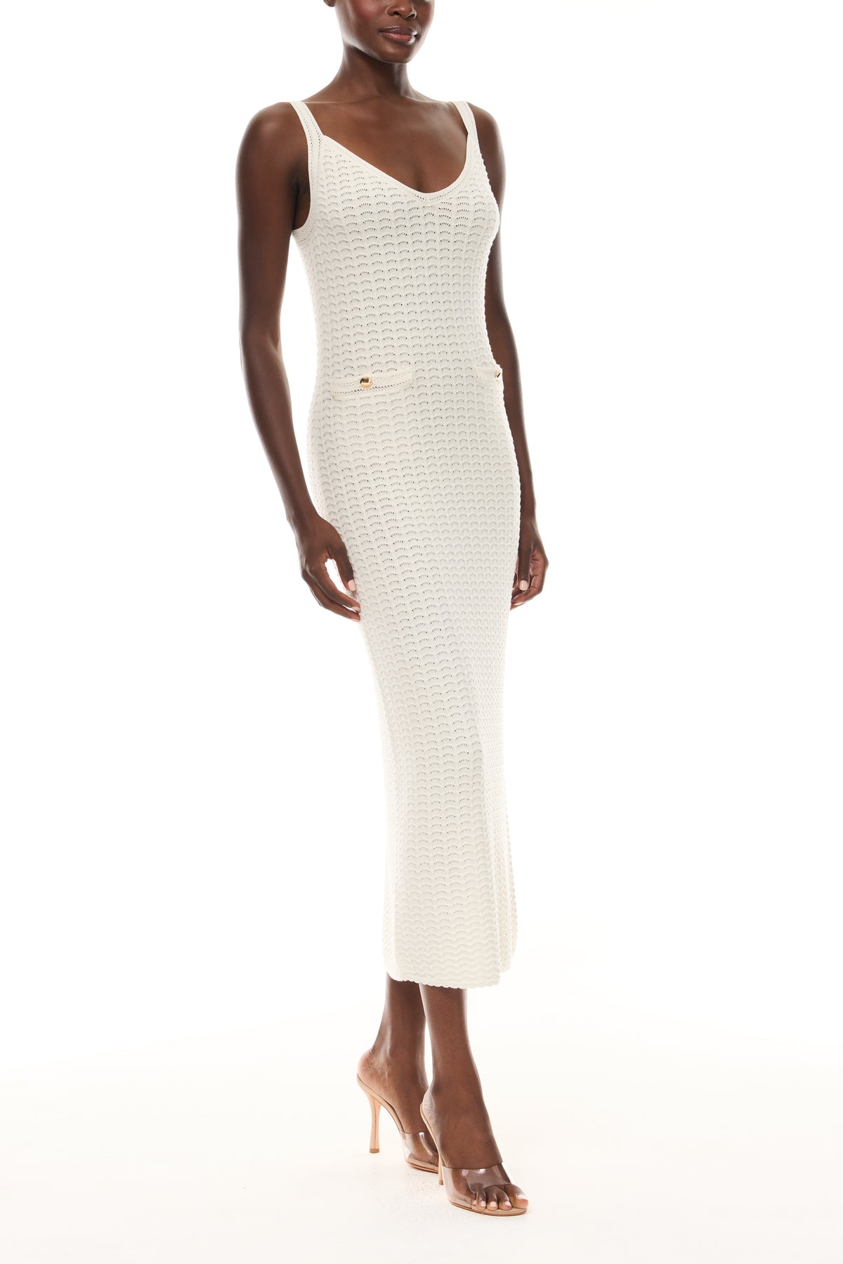 Ivory Lace-Stitch Knit Dress