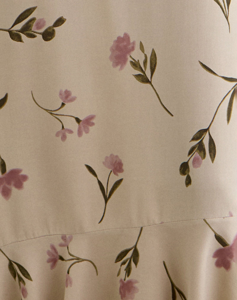 Lisandy Midi Dress in Bloom Leafy Taupe