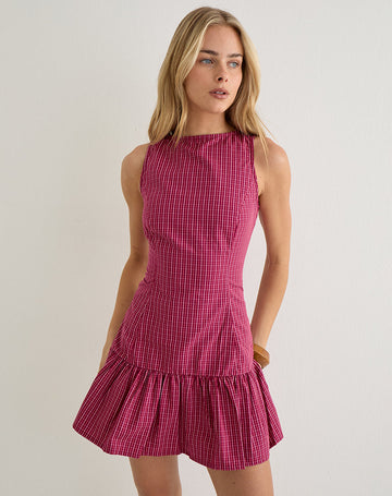 Maelah Dress in Raspberry Shadow Check