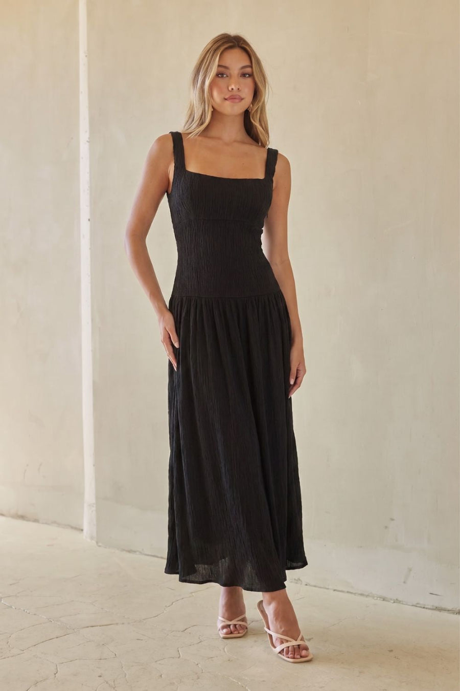 Mindy Drop Waist Textured Maxi Dress