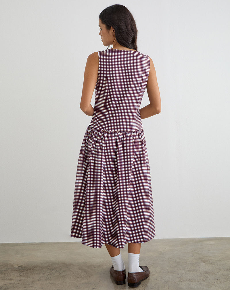Miriam Midi Dress in Mini Gingham Wine