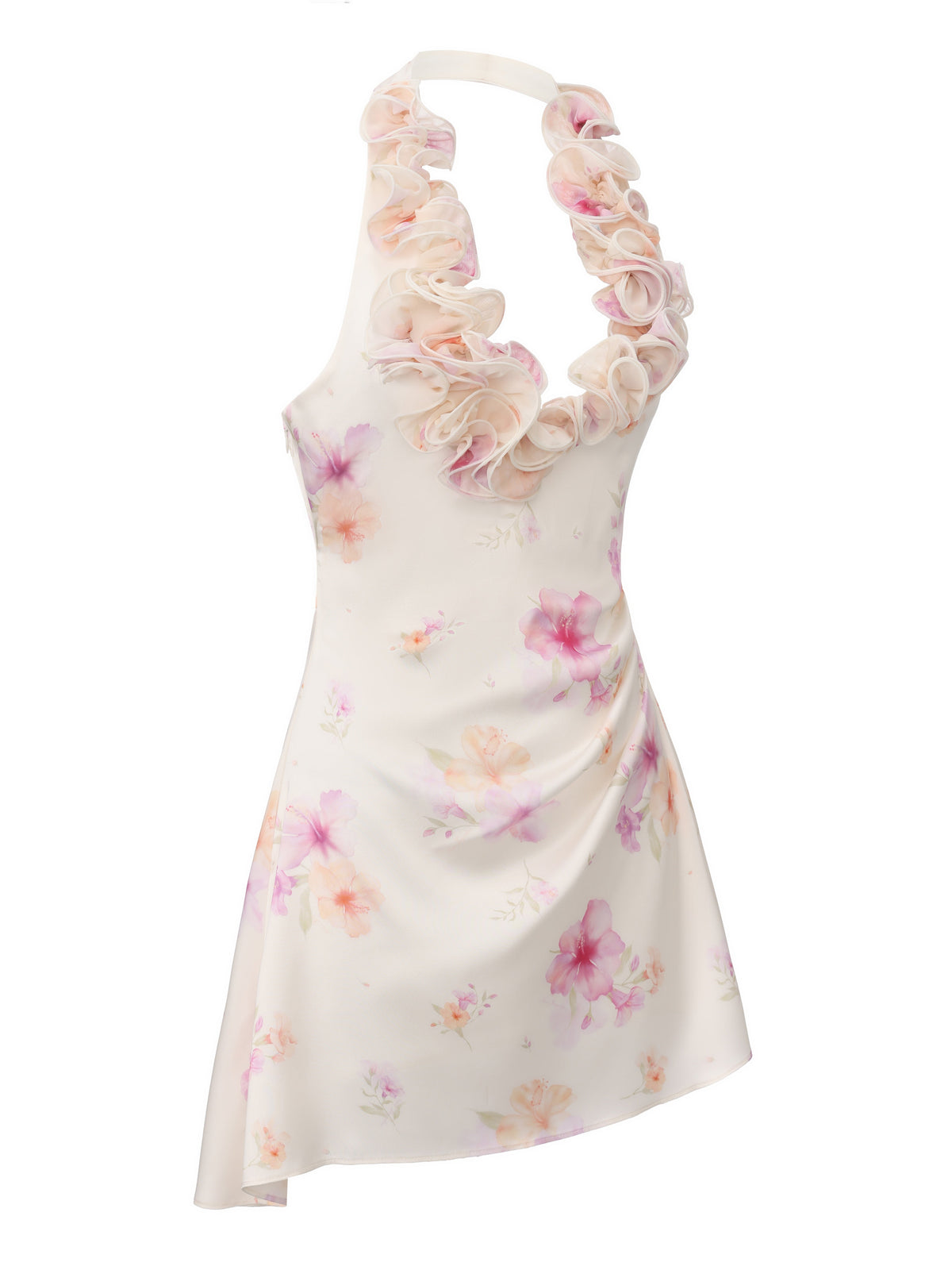 Ella Ruffle Halter Beige Dress