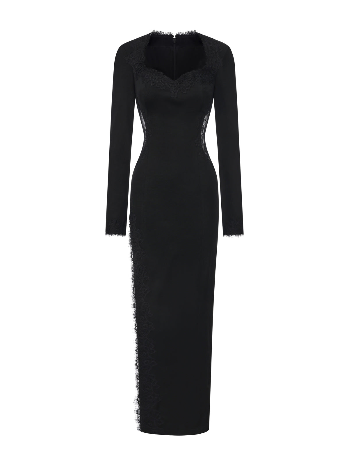 Adriana Lace High-Slit Black Acetate Dress (Final Sale)