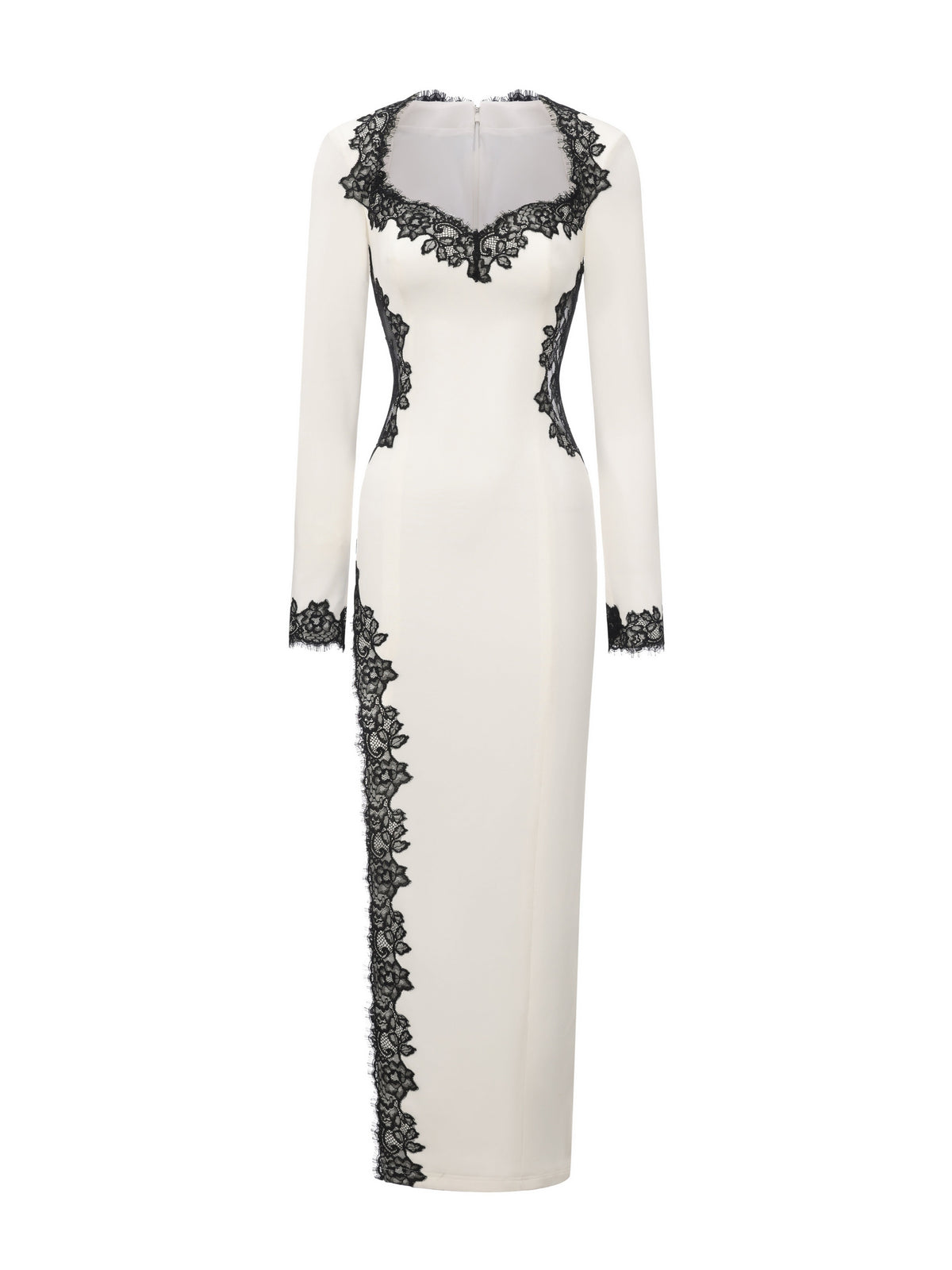 Adriana Lace Trim High-Slit Ivory Acetate Dress (Final Sale)