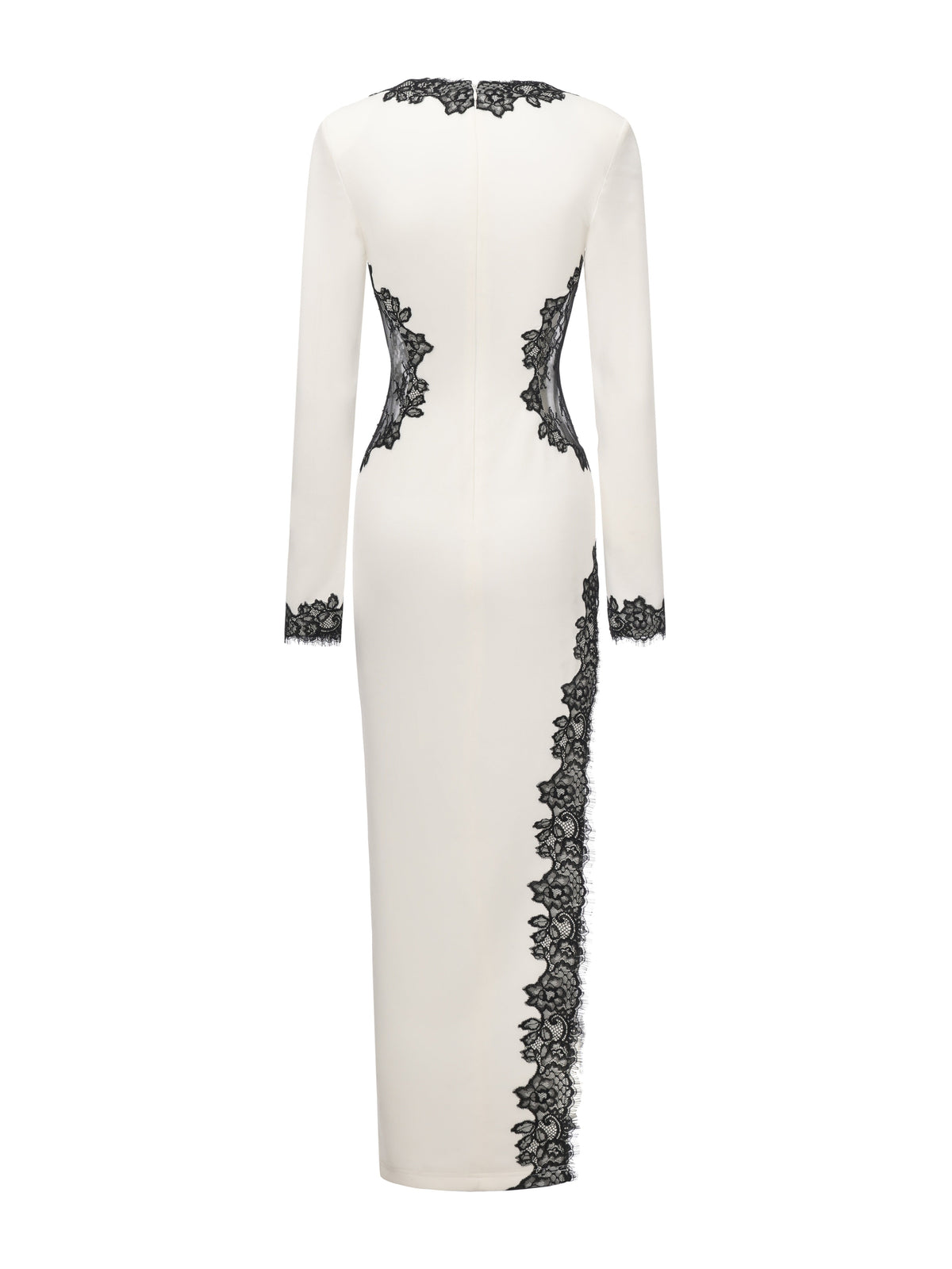 Adriana Lace Trim High-Slit Ivory Acetate Dress (Final Sale)