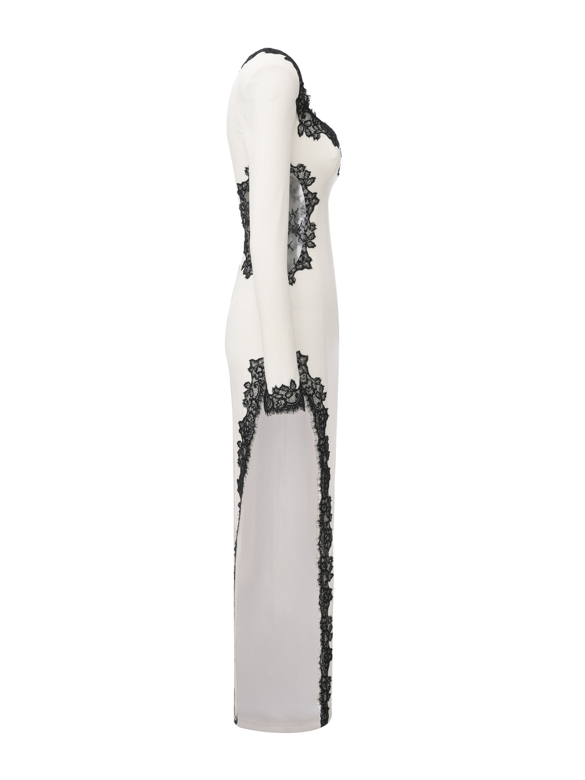 Adriana Lace Trim High-Slit Ivory Acetate Dress (Final Sale)