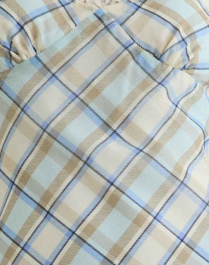 Naska Maxi Dress in Chiffon Vintage Blue Check