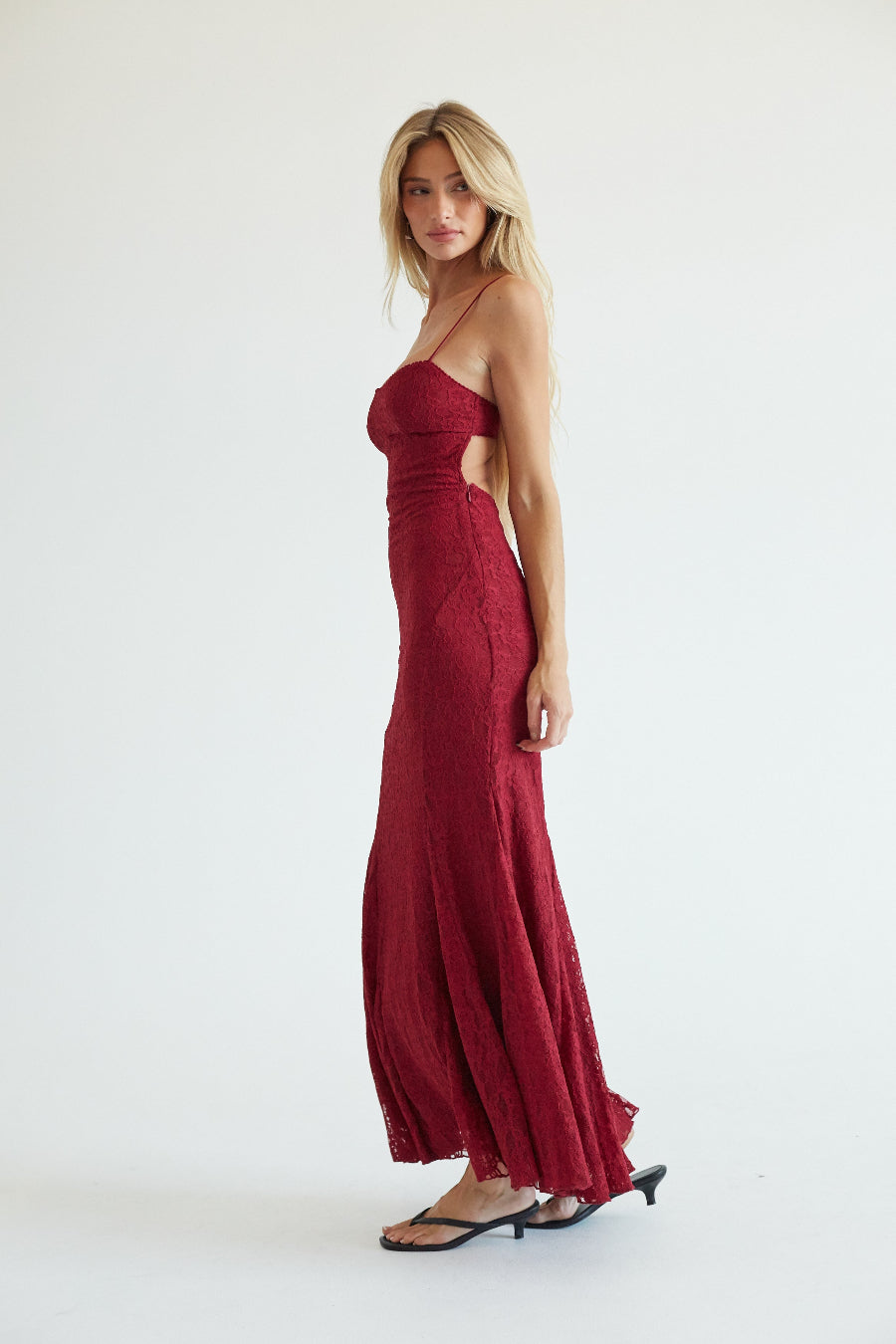 Nathalie Lace Open Back Maxi Dress