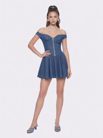 Isabela Off-Shoulder Blue Dress
