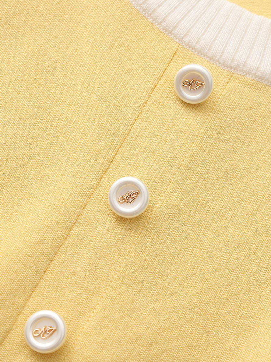Wilhelmina Contrast-Trim Knit Yellow Mini Dress (Final Sale)