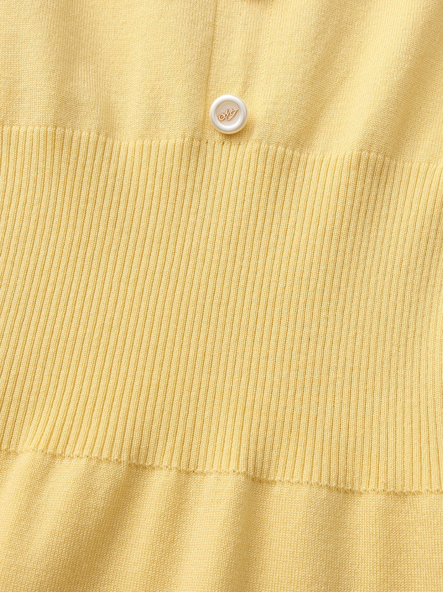 Wilhelmina Contrast-Trim Knit Yellow Mini Dress (Final Sale)