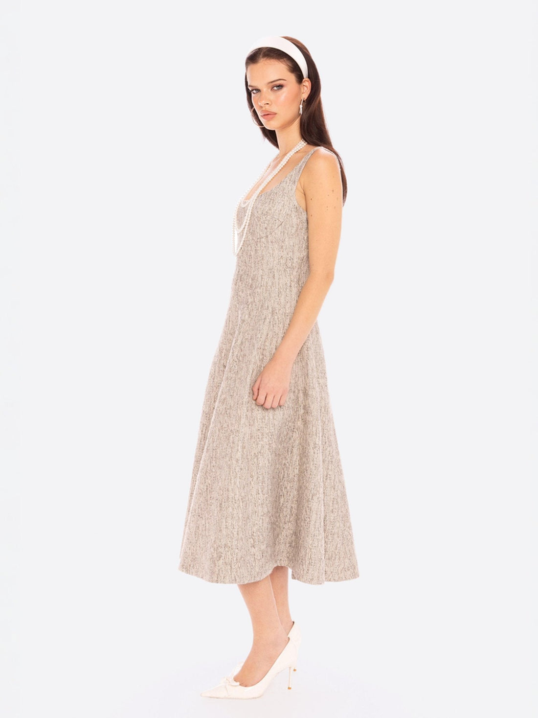 Josephine Square-Neck Gray Midi Dress