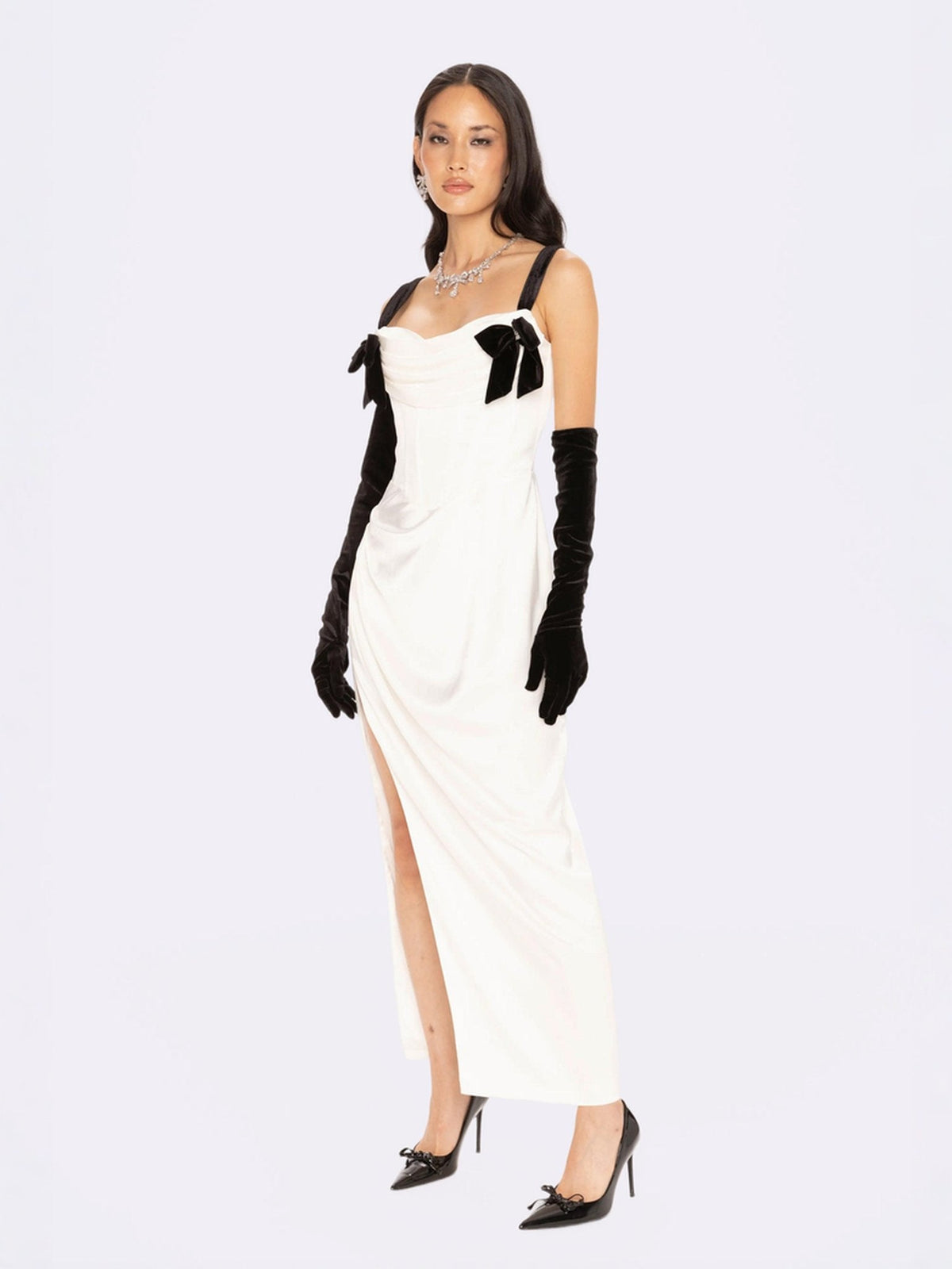 Grace Bow Maxi Dress (White)