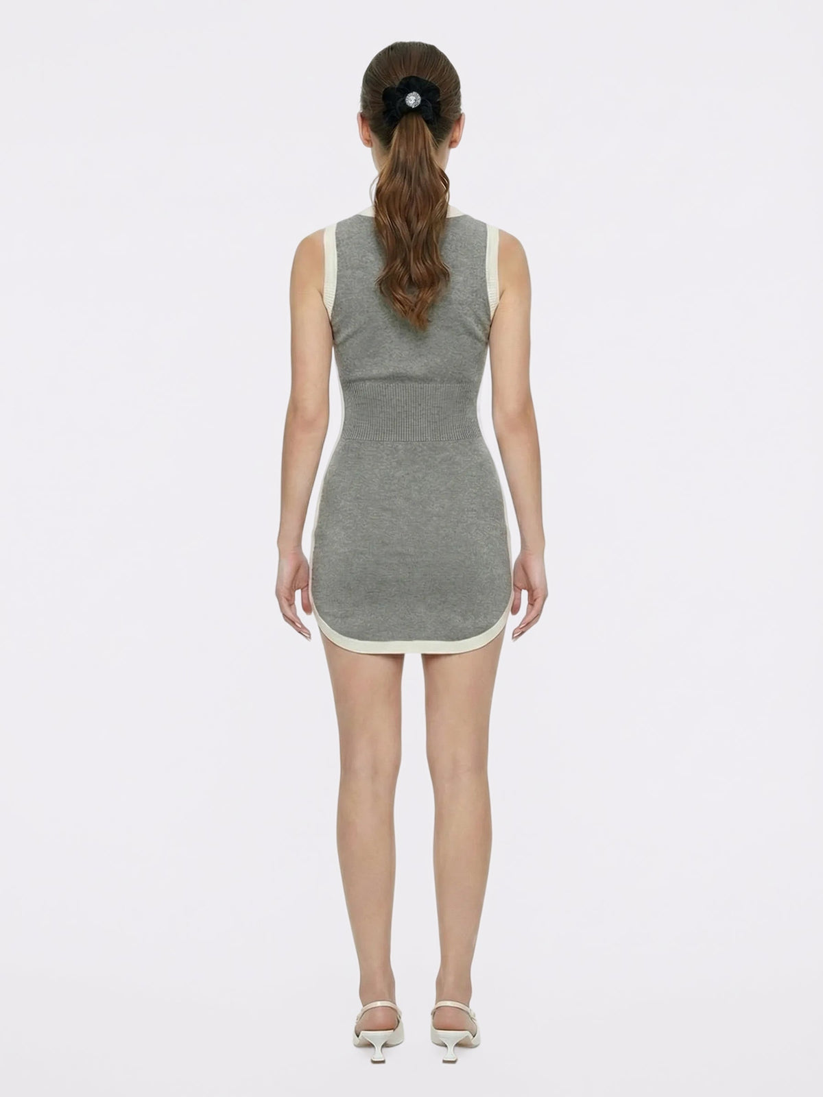 Wilhelmina Contrast-Trim Knit Grey Mini Dress