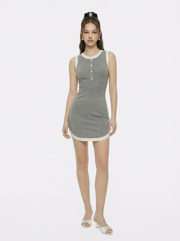 Wilhelmina Contrast-Trim Knit Grey Mini Dress