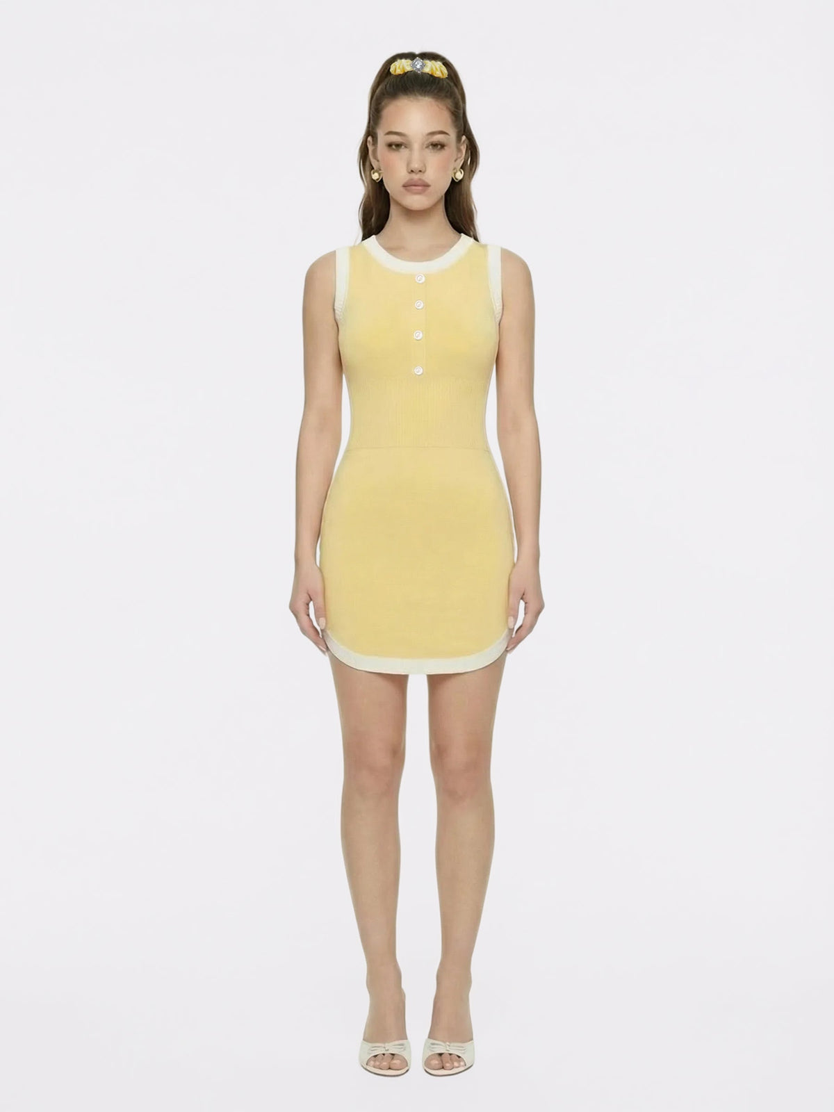 Wilhelmina Contrast-Trim Knit Yellow Mini Dress (Final Sale)