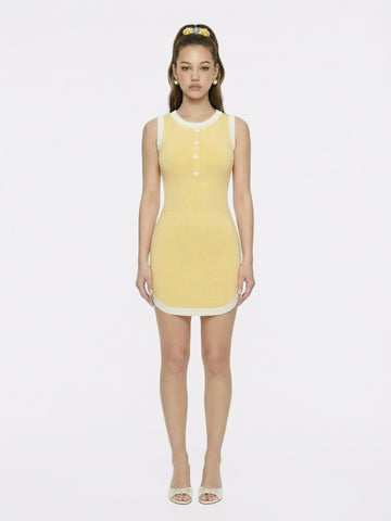Wilhelmina Contrast-Trim Knit Yellow Mini Dress (Final Sale)