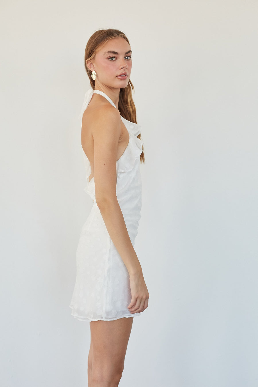 Natalia Ruffle Halter Mini Dress