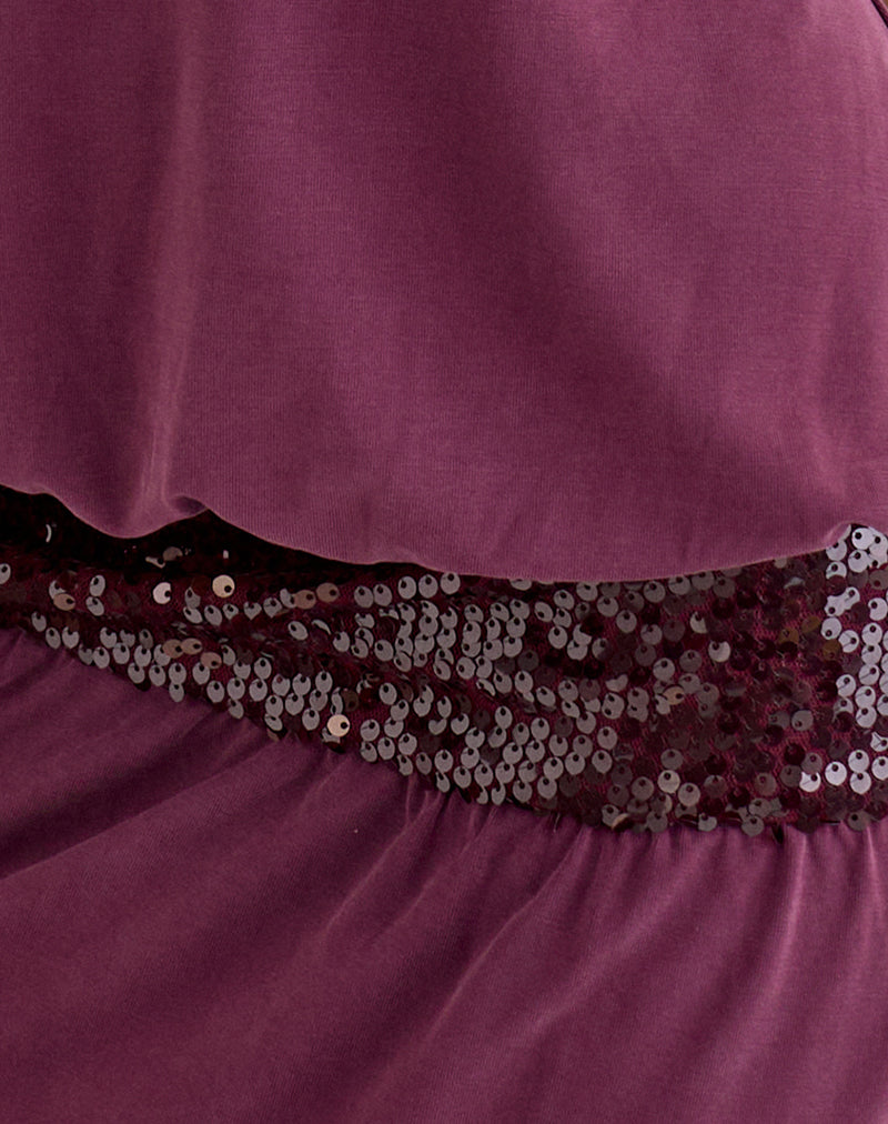 Ratana Bandeau Mini Dress in Cupro Deep Purple with Sequin Waistband
