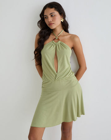 Saira Halter Neck Mini Dress in Sage