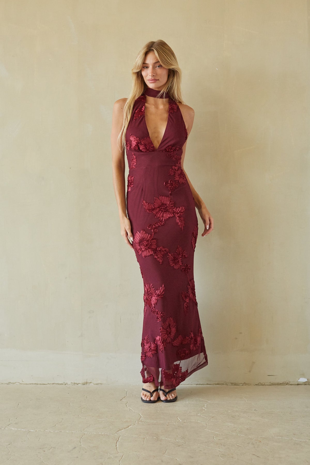 Salome Halter Applique Maxi Dress