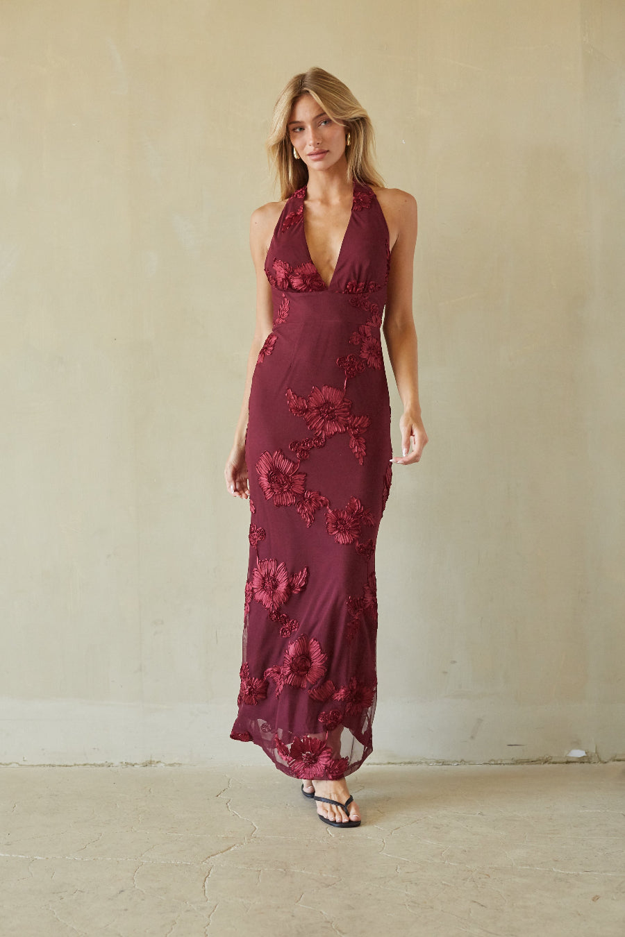 Salome Halter Applique Maxi Dress