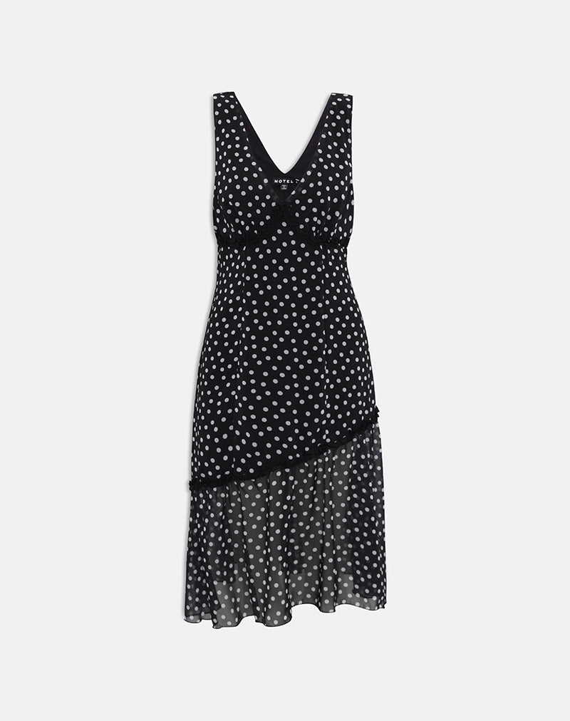 Sovira Midi Dress in Chiffon Black with Tiny Polka Print