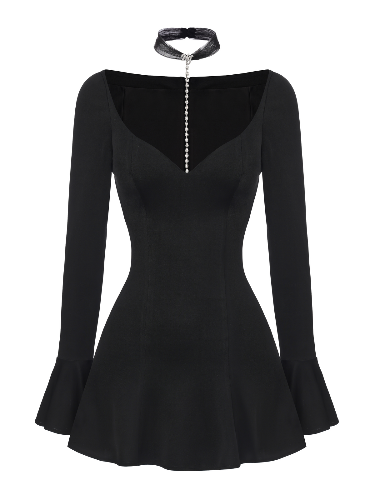 Alessandra Deep V Black Mini Dress (Final Sale)
