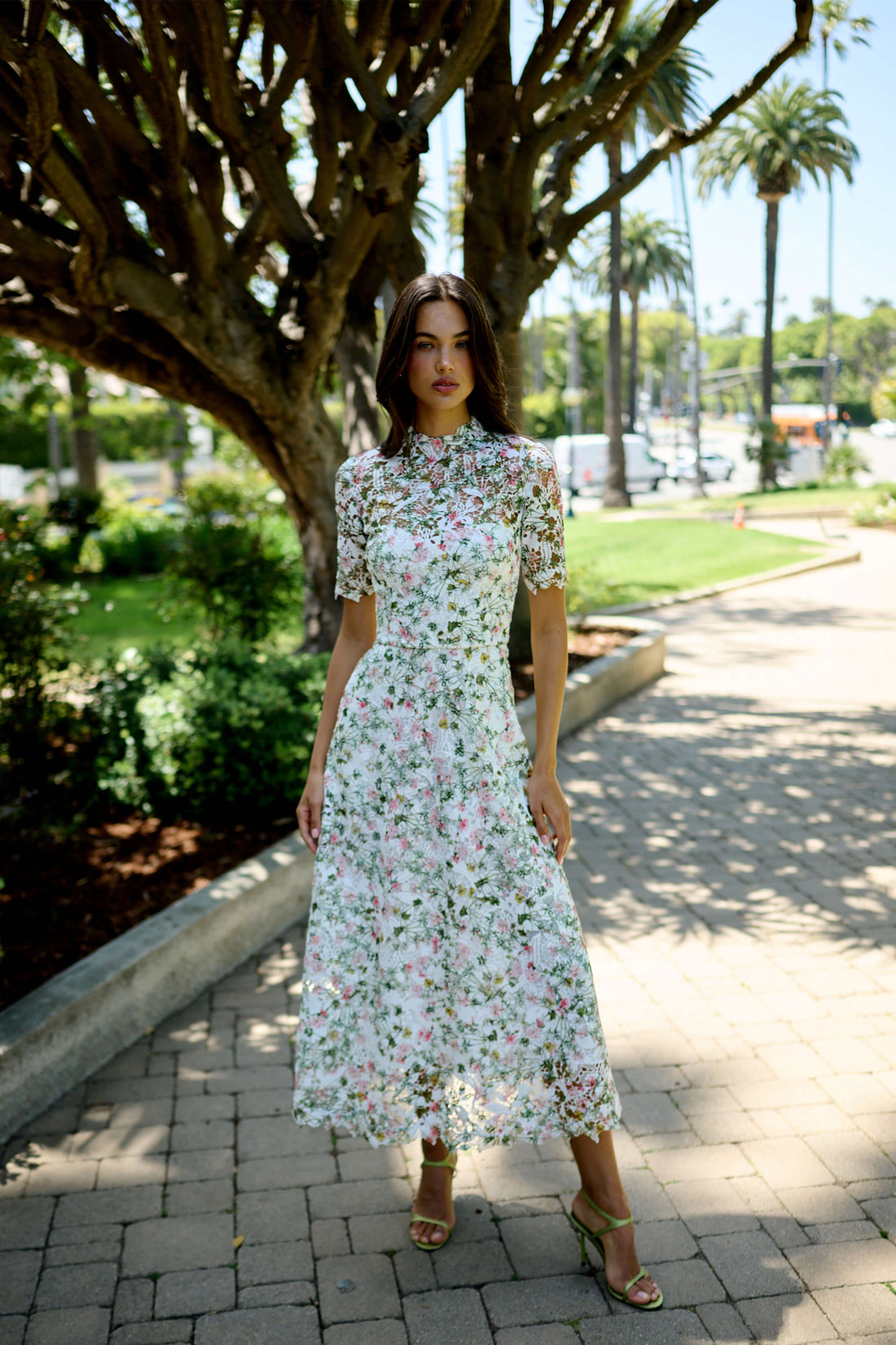 Short Sleeve Floral Lace Dress