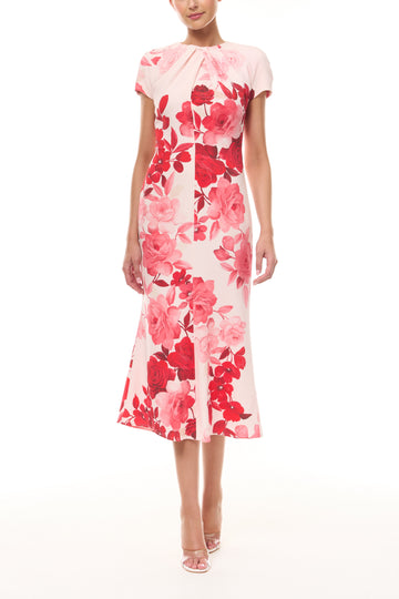 Rose Printed Cap Sleeve Dress