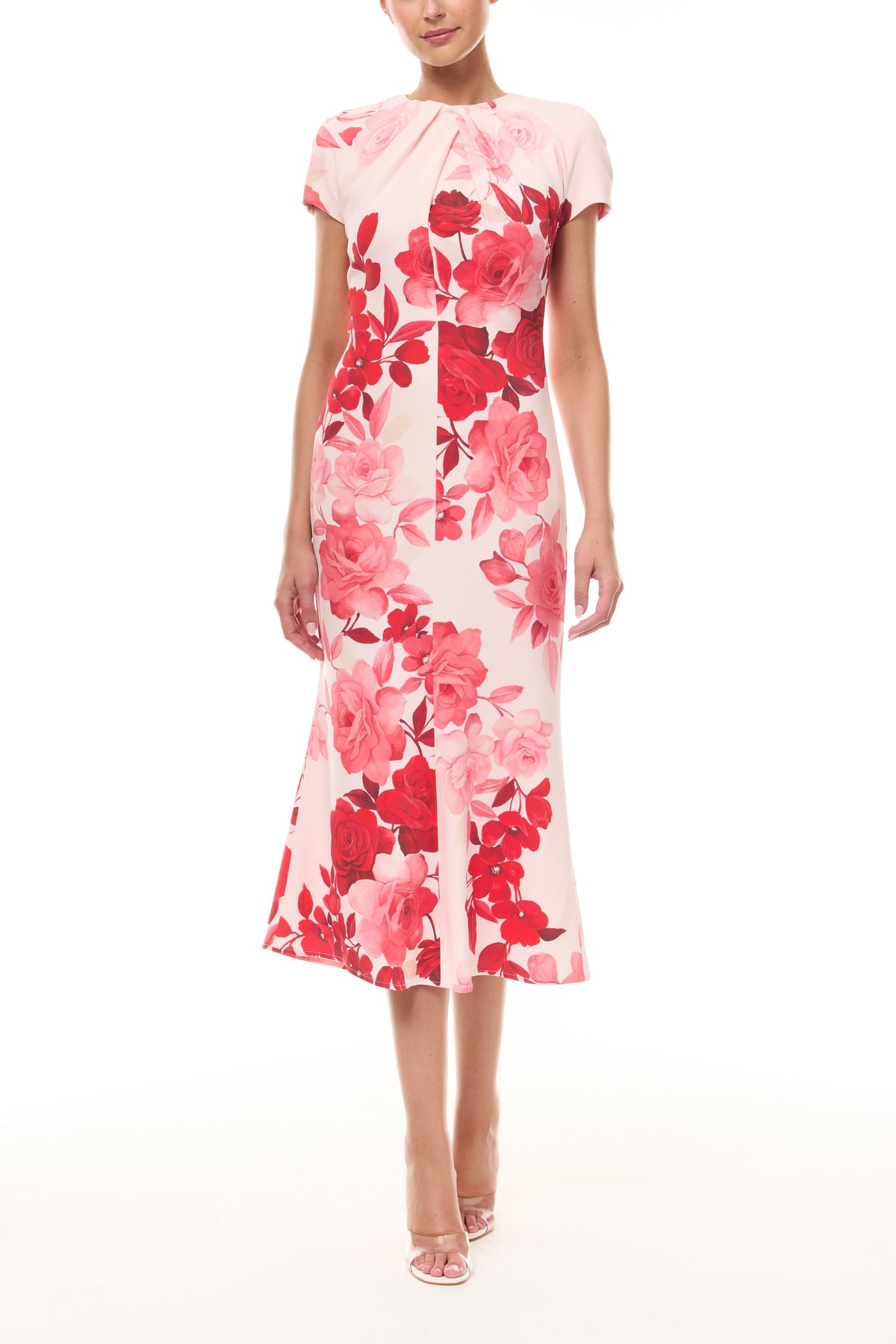 Rose Printed Cap Sleeve Dress