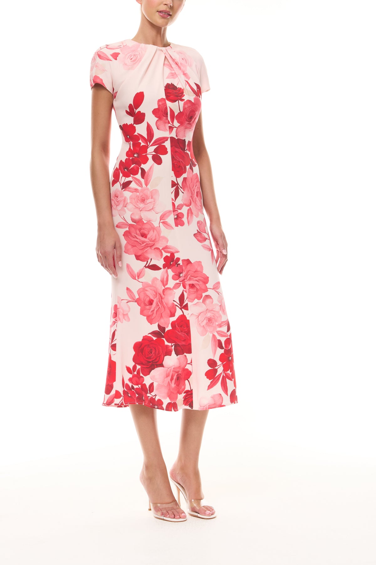Rose Printed Cap Sleeve Dress