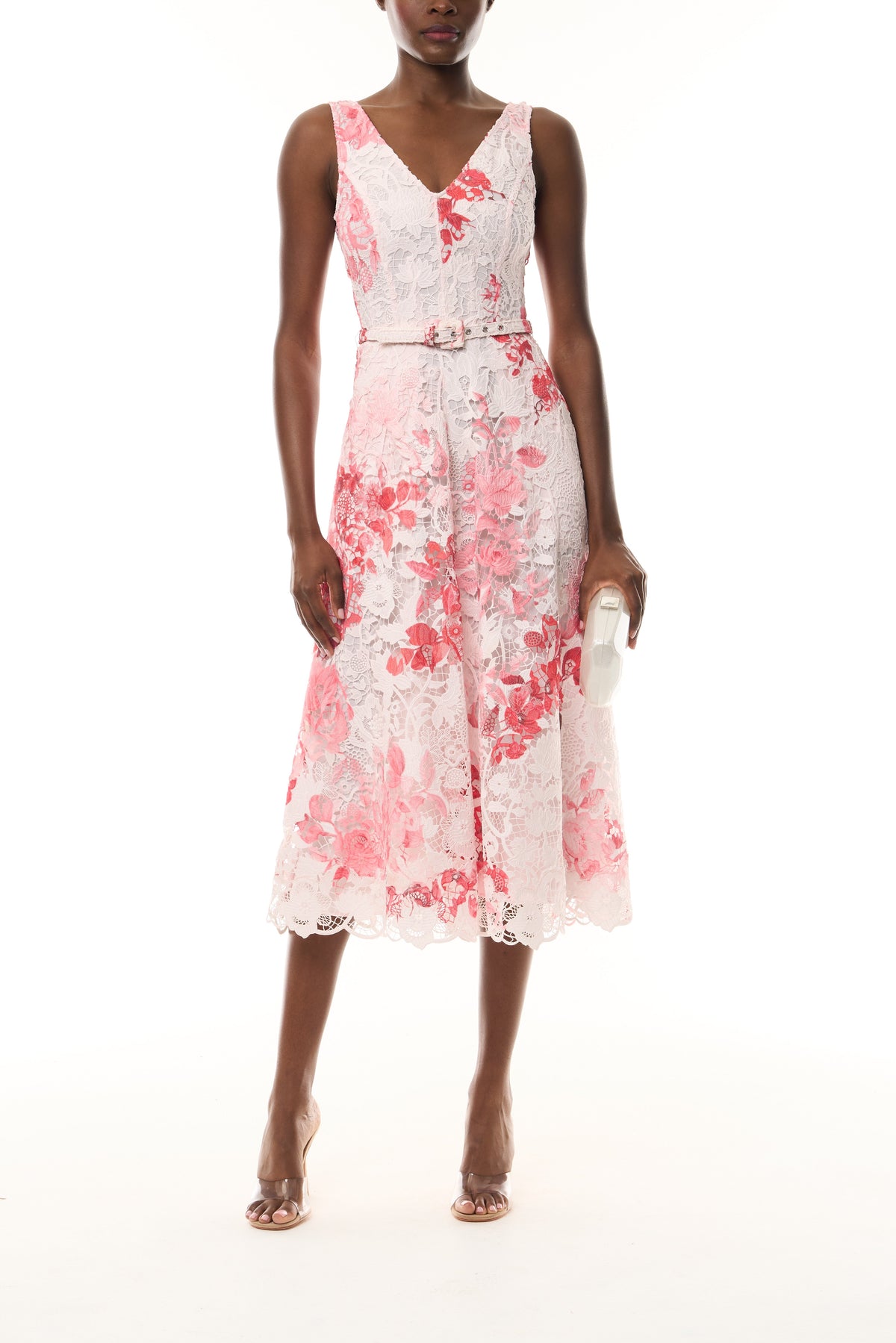 Rose Printed Lace Midi Dress