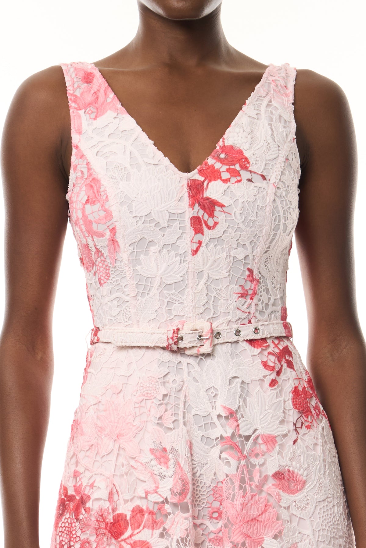 Rose Printed Lace Midi Dress