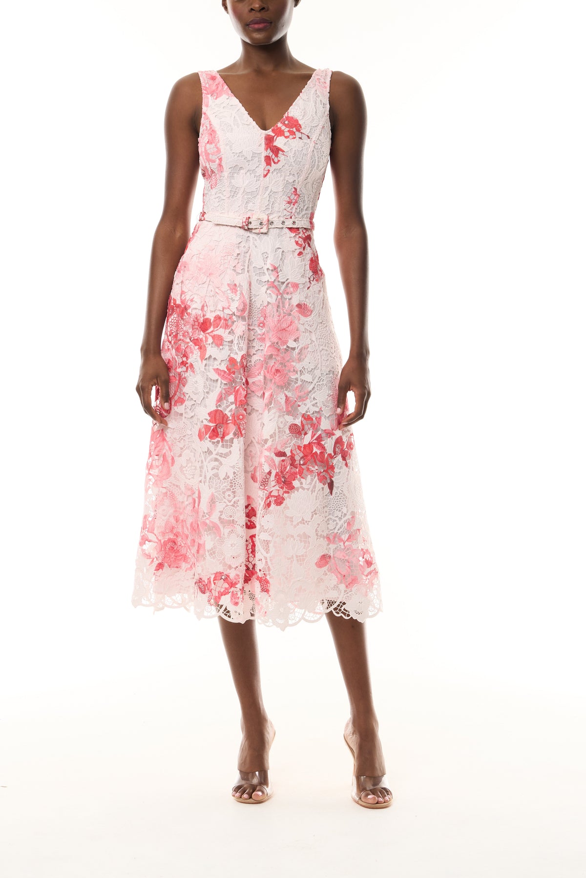 Rose Printed Lace Midi Dress
