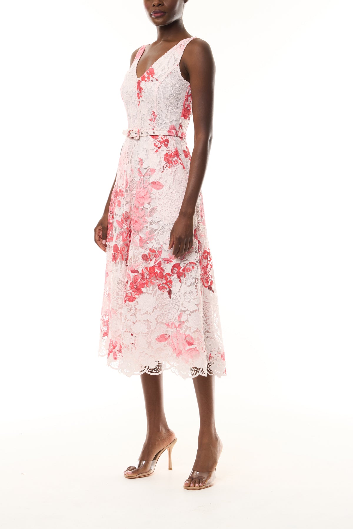 Rose Printed Lace Midi Dress
