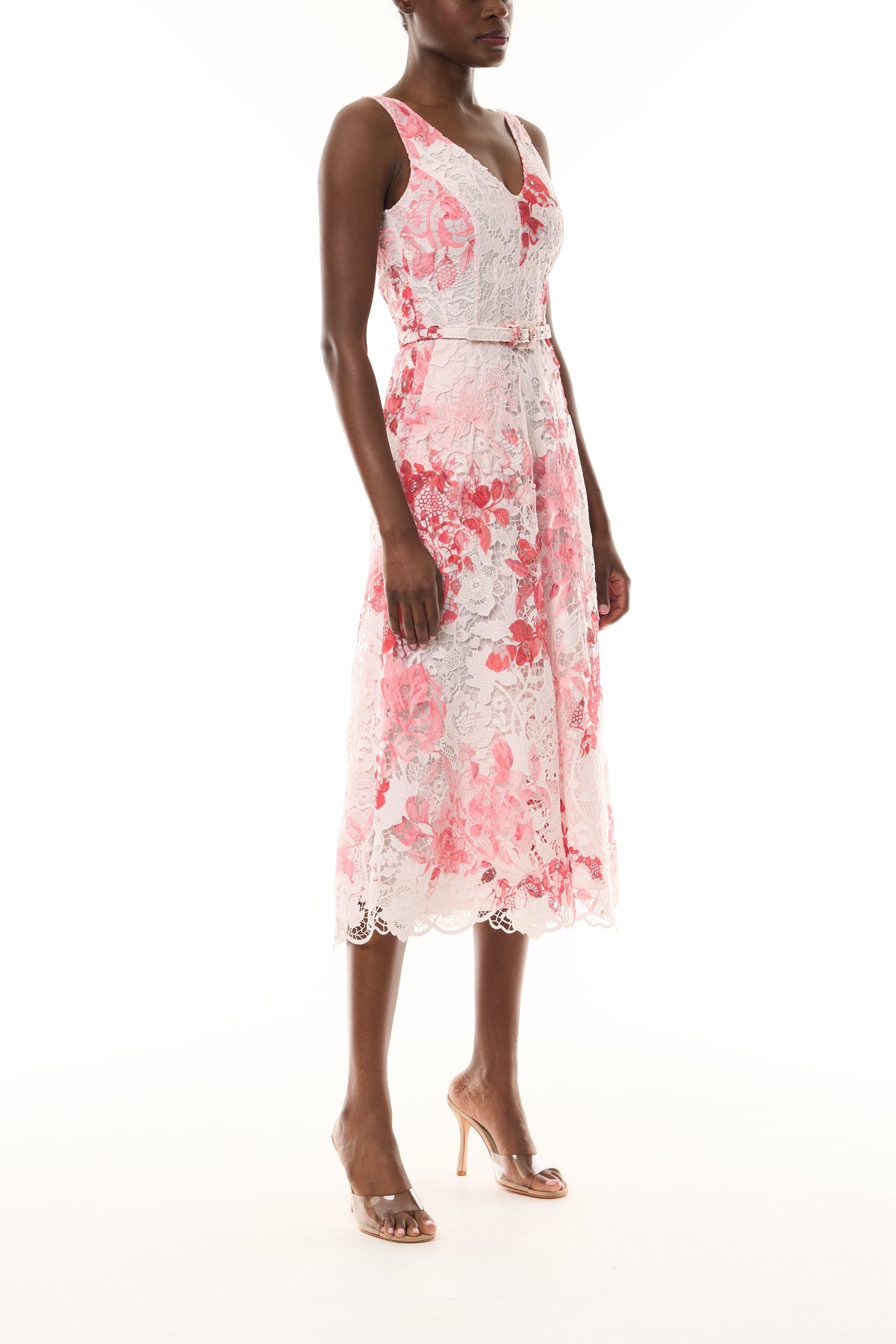 Rose Printed Lace Midi Dress