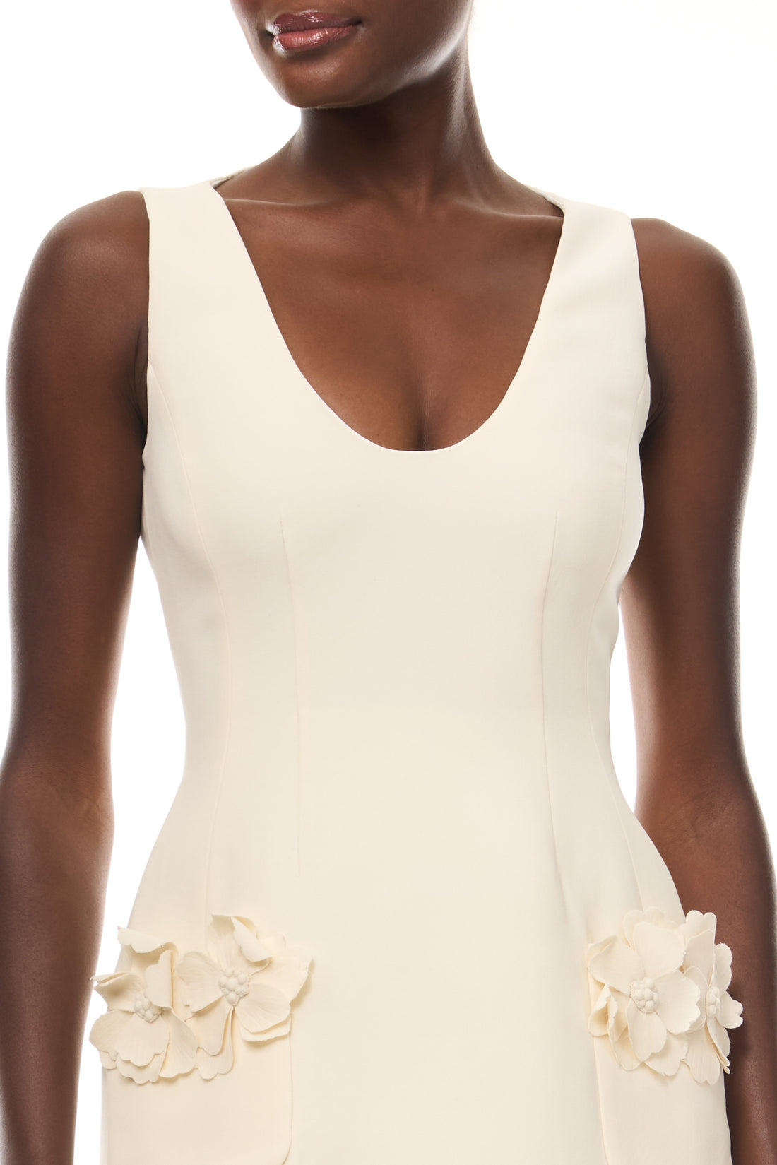 Ivory Scoop Neck Floral Dress