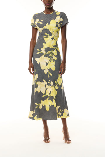 Short Sleeve Snapdragon Plaid Bias Dress