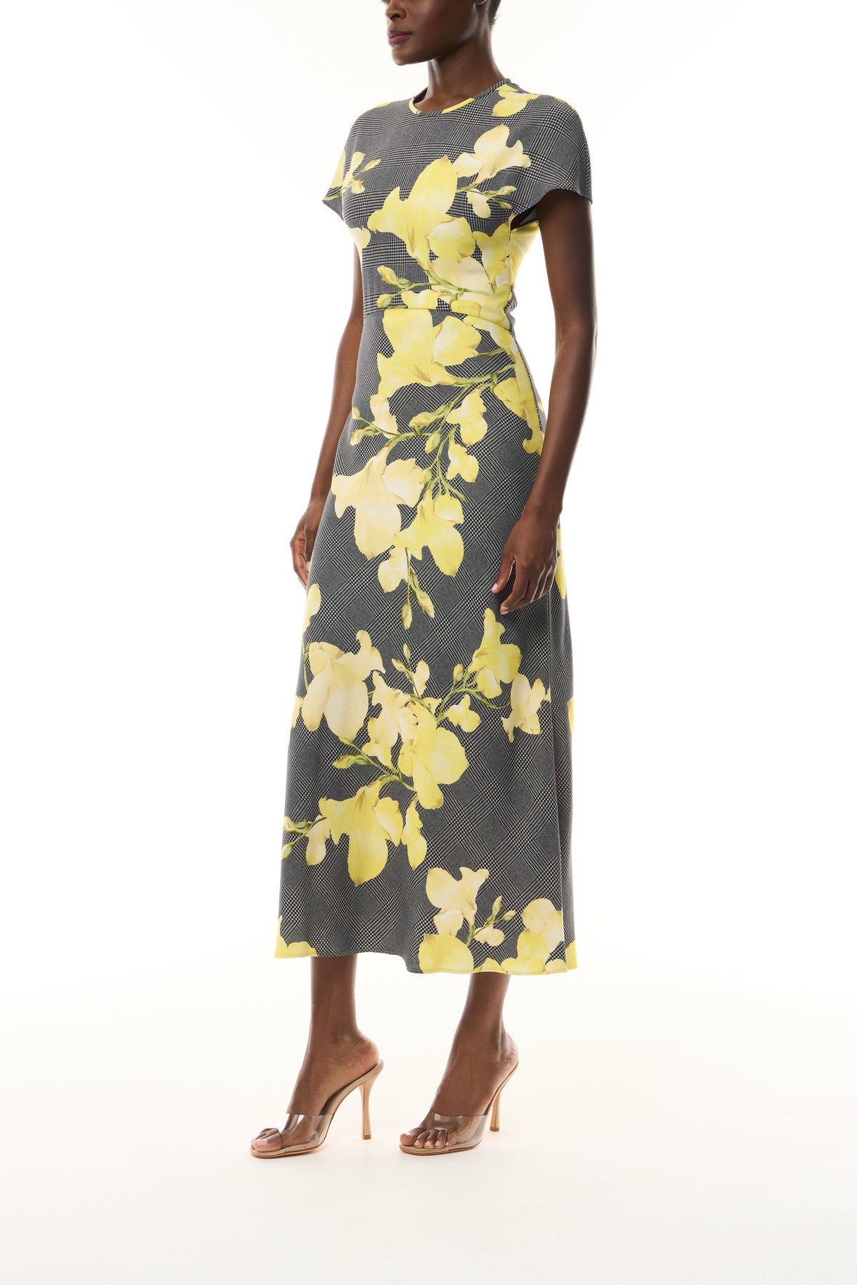 Short Sleeve Snapdragon Plaid Bias Dress