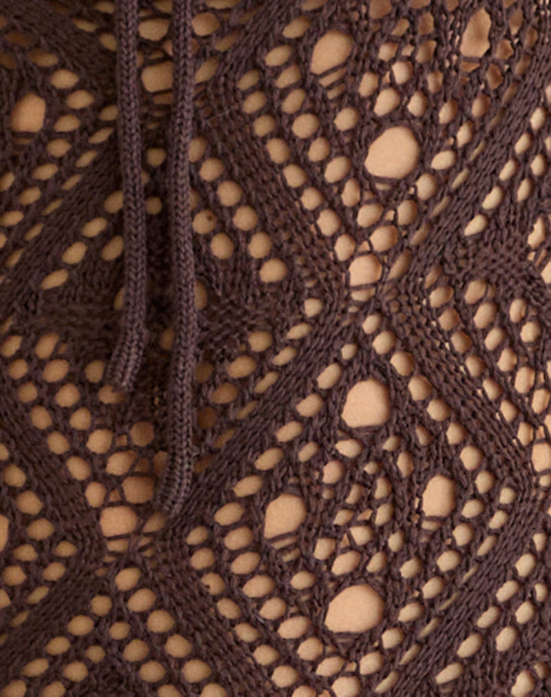 Yasiya Midi Dress in Open Crochet Knit Dark Chocolate