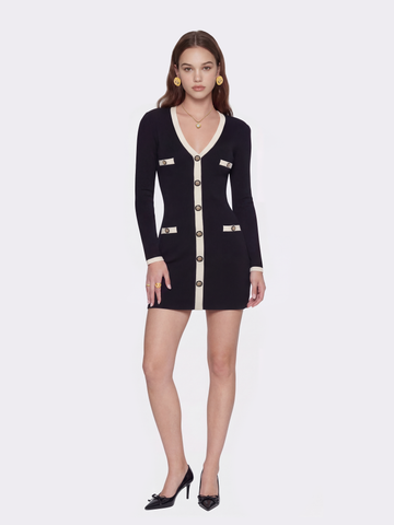 Yvette Contrast Knit Black Dress