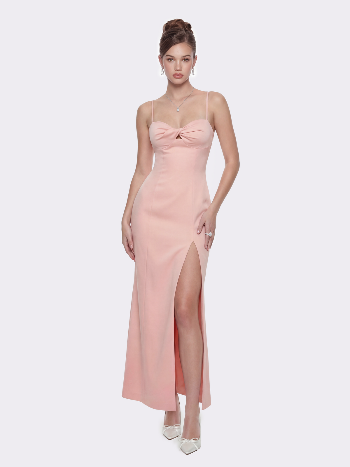 Brielle Twist-Front Peach Pink Dress