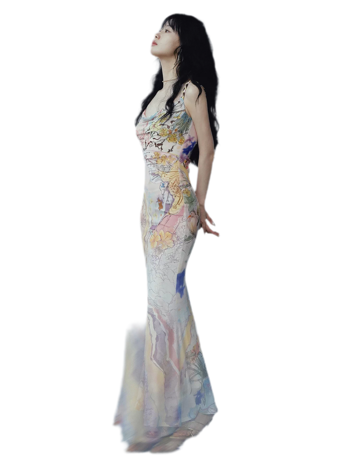 Draped Neck Fishtail Dress